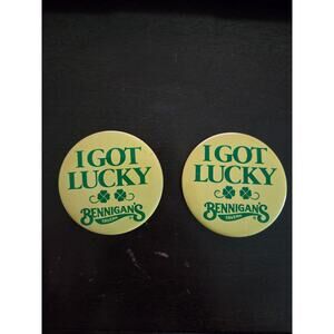 Vintage 1970s-80s Bennigan’s “I Got Lucky” Button Pins 2.25" St. Patrick’s Day